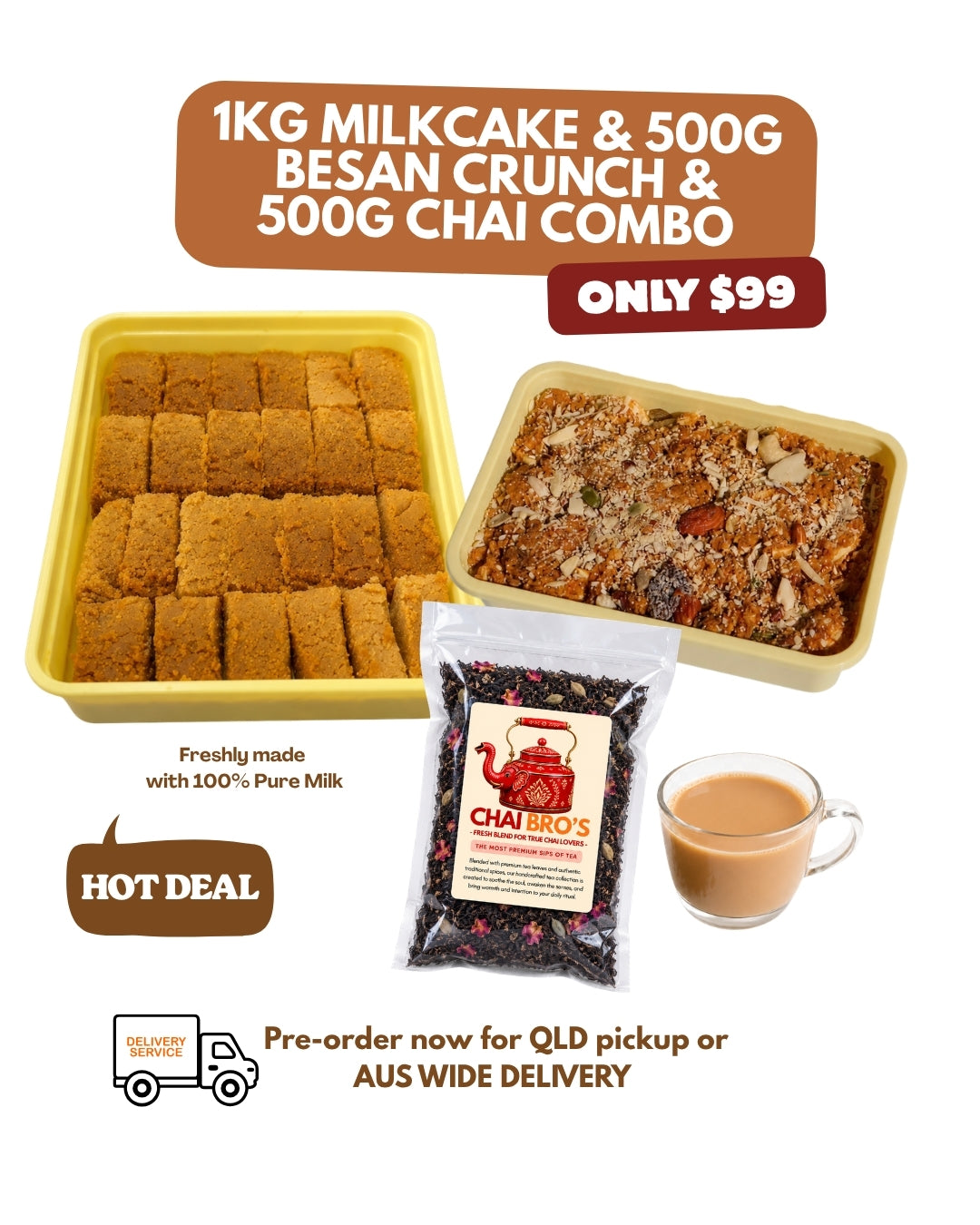 1kg Milkcake + 500g Besan Crunch + 500g Kadak Chai September Combo