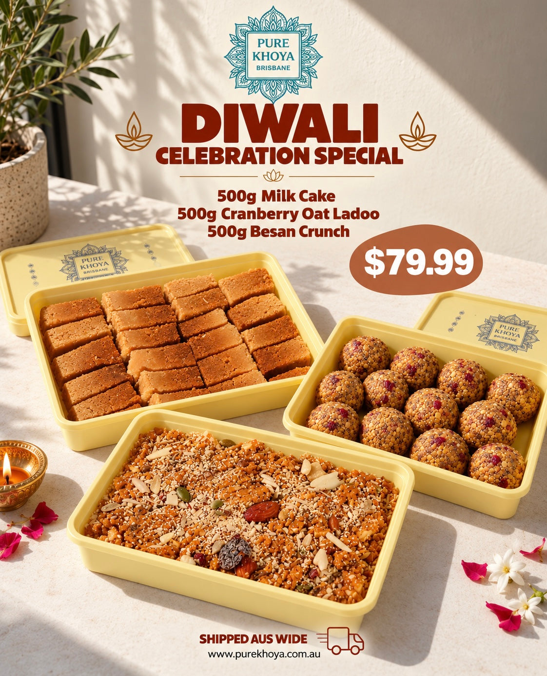 500g Milkcake, 500g Cranberry Oat Ladoo & 500g Besan Crunch | Diwali bundle