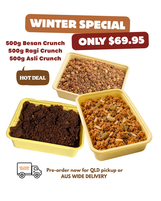 WINTER SPECIAL 500g Besan Crunch, 500g Ragi Protein Crunch, 500g Asli Crunch bundle