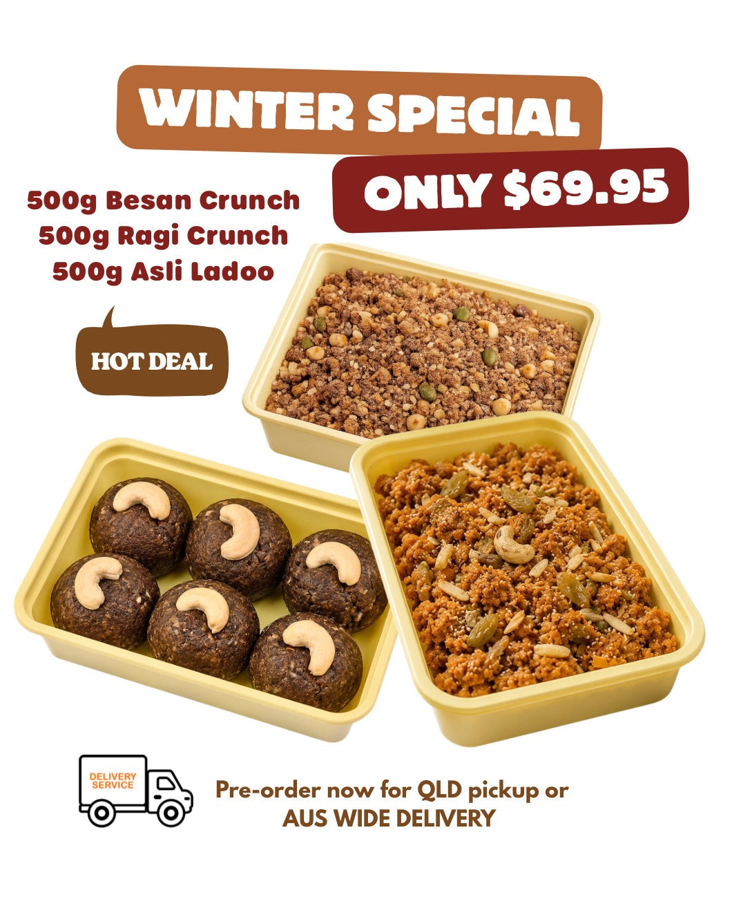 WINTER SPECIAL 500g Besan Crunch, 500g Ragi Protein Crunch, 500g Asli Ladoo bundle